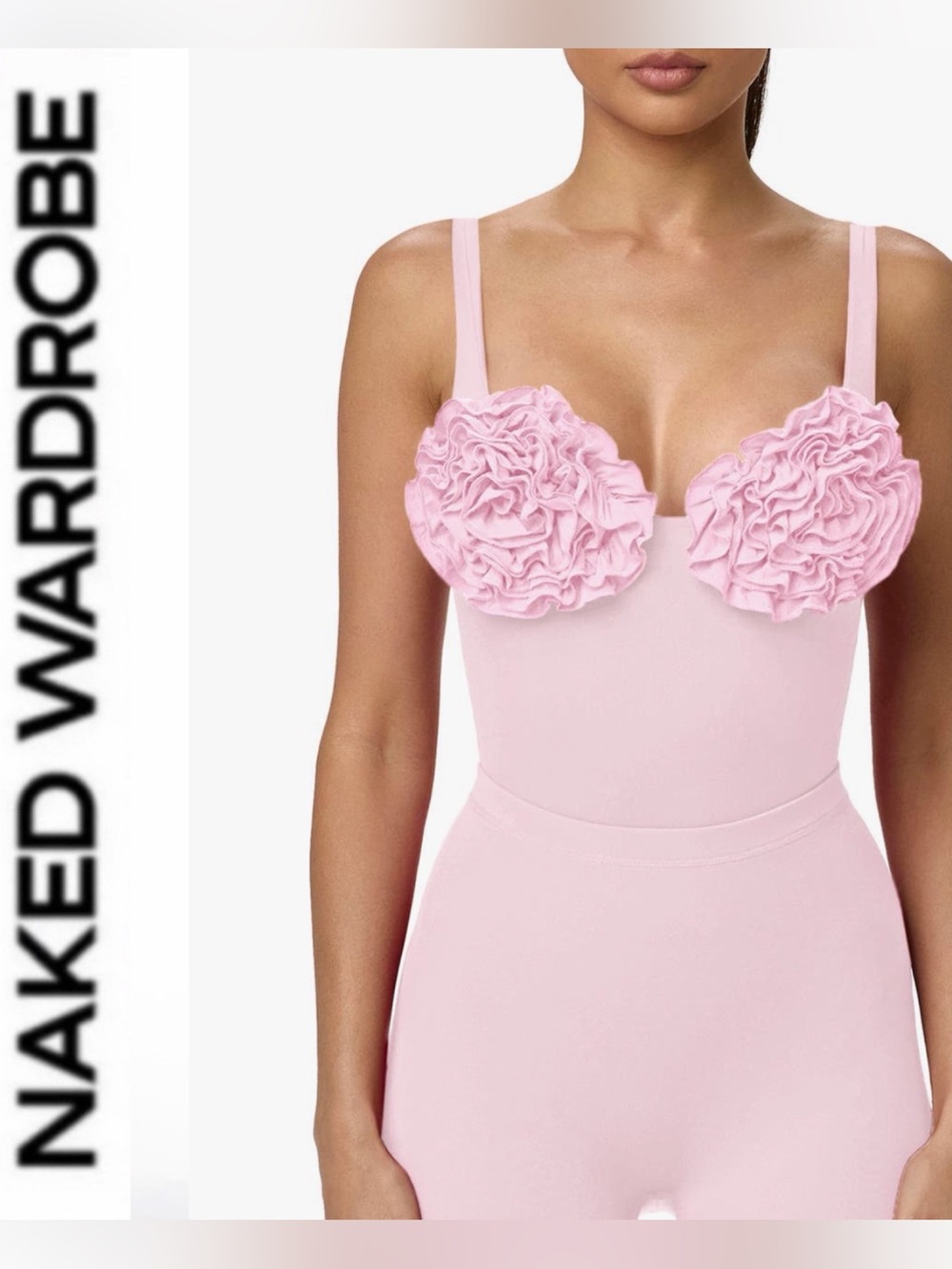 Naked wardrobe 💗🌸Pink rosette bust Bodysuit